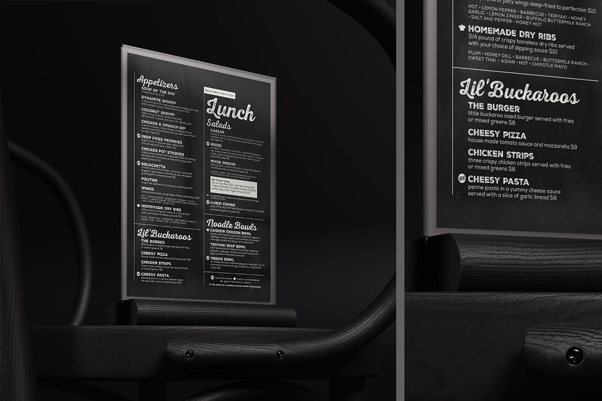 Wooden Menu Holder on Black Chair Mockup