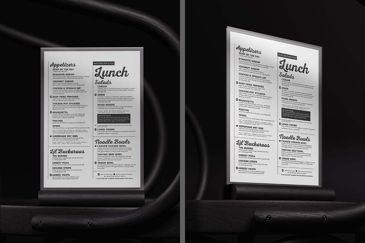 Wooden Menu Holder on Black Chair Mockup