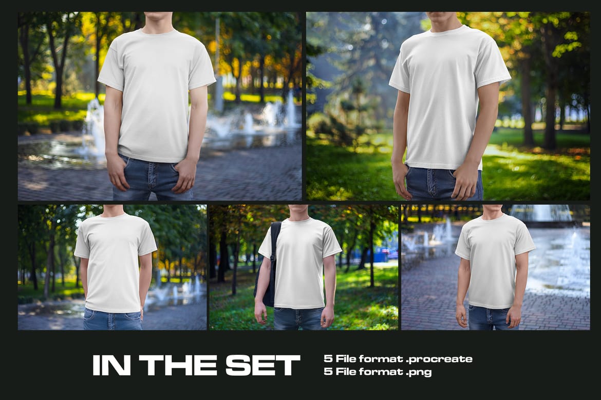 5 Mockups Man T-Shirt on the Street for Procreate