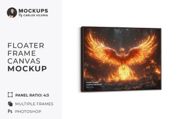 Hanging Landscape Floater Frame Canvas Mockup - Ratio 4x3