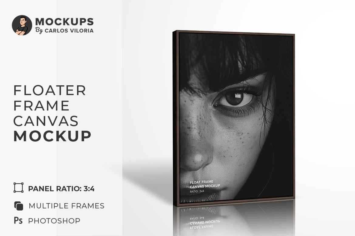 Standing Portrait Floater Frame Canvas Mockup - Ratio 3x4