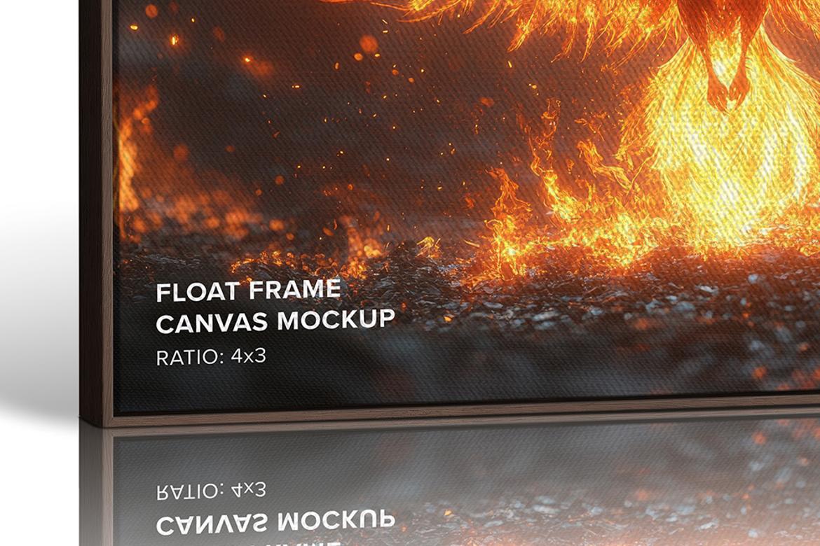 Standing Landscape Floater Frame Canvas Mockup - Ratio 4x3