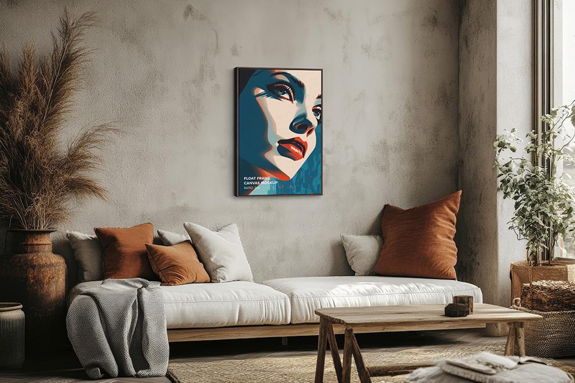 Hanging Portrait Floater Frame Canvas Mockup - Ratio 2x3