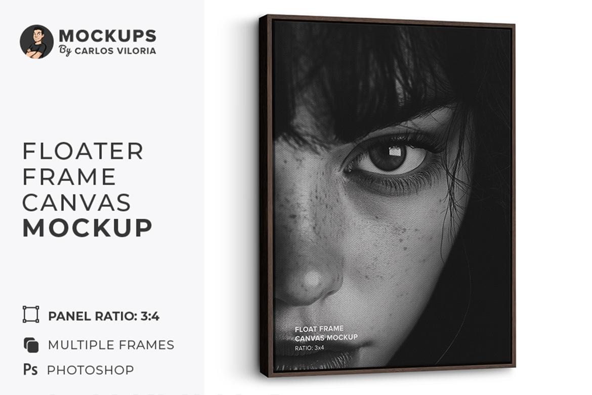 Hanging Portrait Floater Frame Canvas Mockup - Ratio 3x4