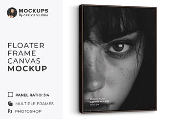 Hanging Portrait Floater Frame Canvas Mockup - Ratio 3x4