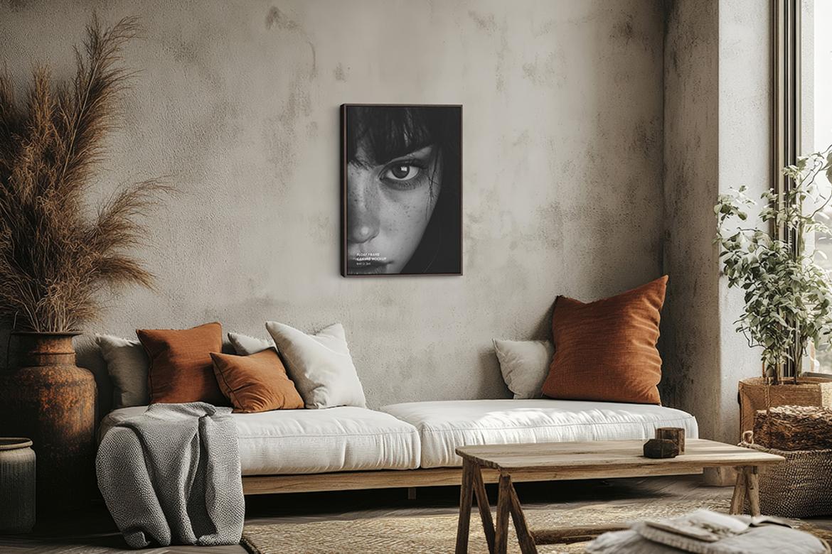 Hanging Portrait Floater Frame Canvas Mockup - Ratio 3x4