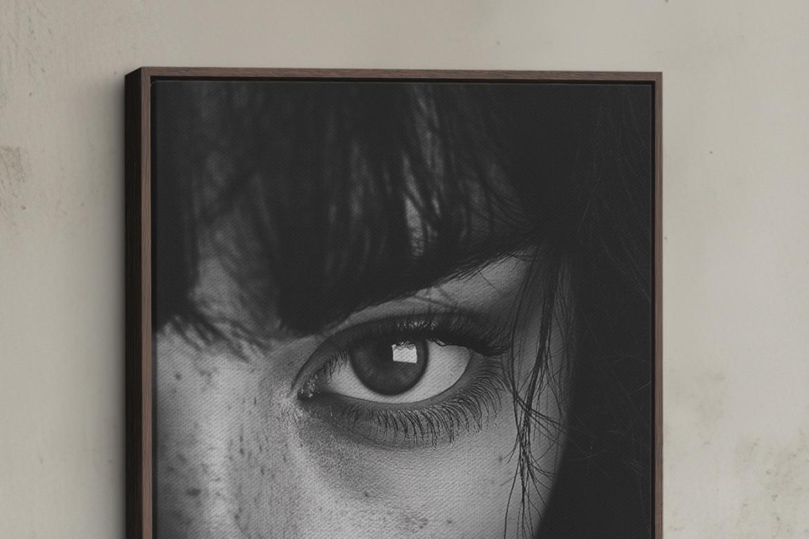 Hanging Portrait Floater Frame Canvas Mockup - Ratio 3x4