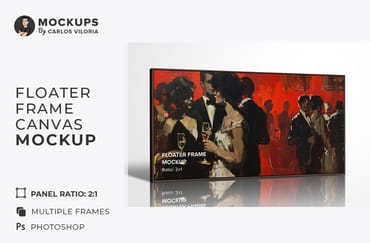 Standing Landscape Floater Frame Canvas Mockup – Ratio 2x1