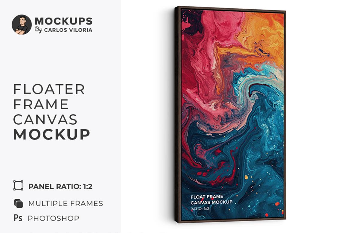 Hanging Portrait Floater Frame Canvas Mockup - Ratio 1x2