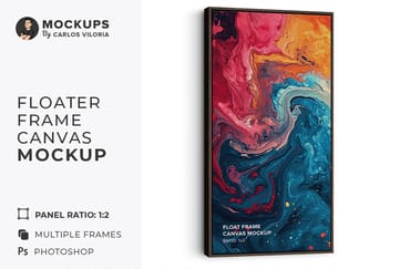 Hanging Portrait Floater Frame Canvas Mockup - Ratio 1x2