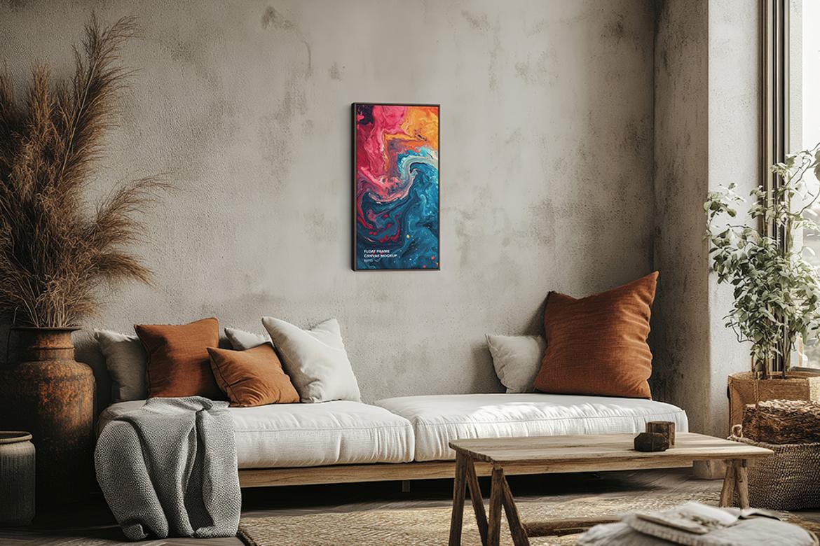 Hanging Portrait Floater Frame Canvas Mockup - Ratio 1x2