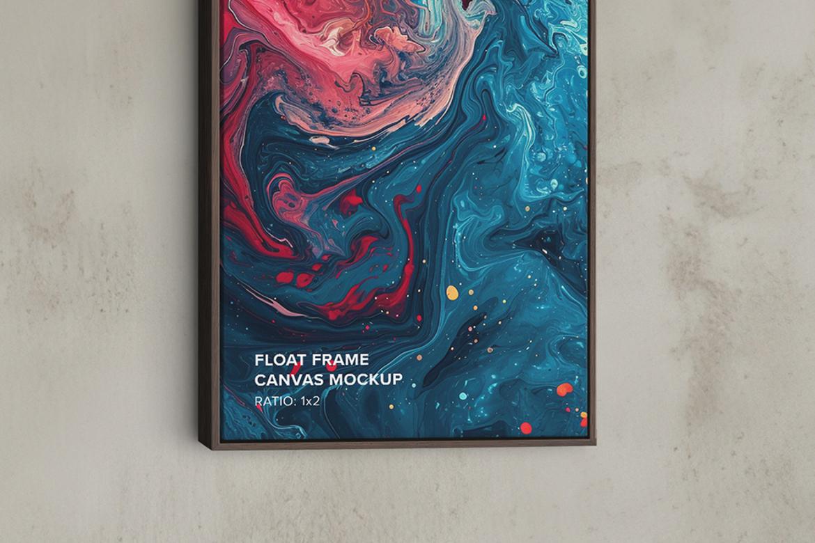 Hanging Portrait Floater Frame Canvas Mockup - Ratio 1x2
