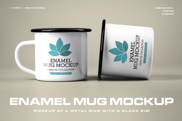 9 Mockups of Enamel Metal Mug with Black Rim