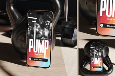 Smartphone with Dumbbells Gym Scene Mockup