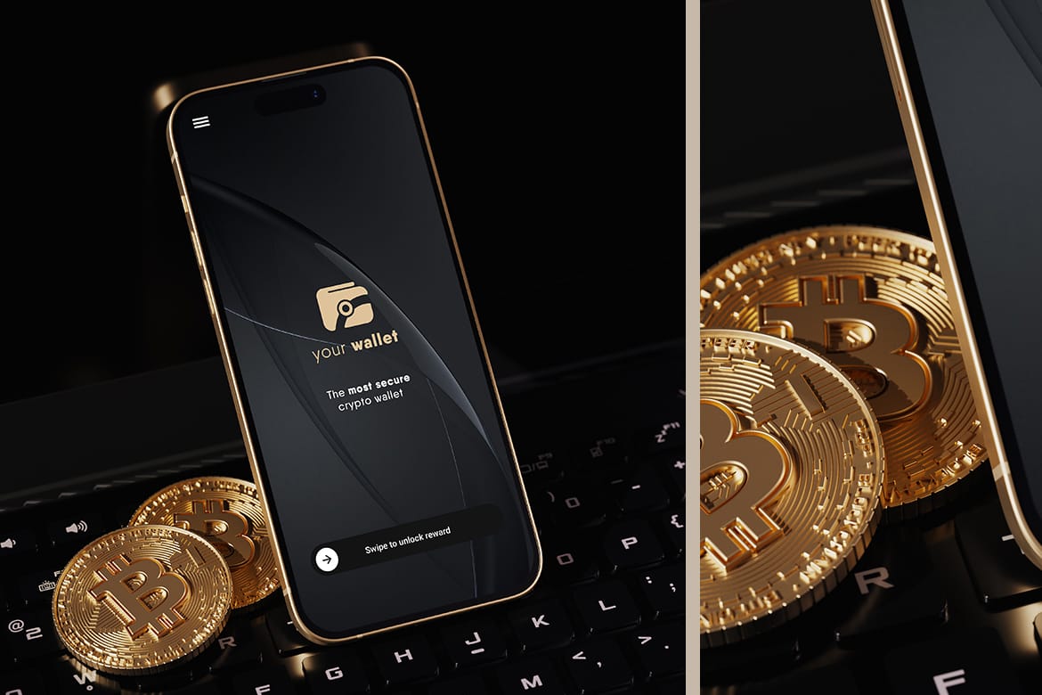 Smartphone with Gold Coins Mockup