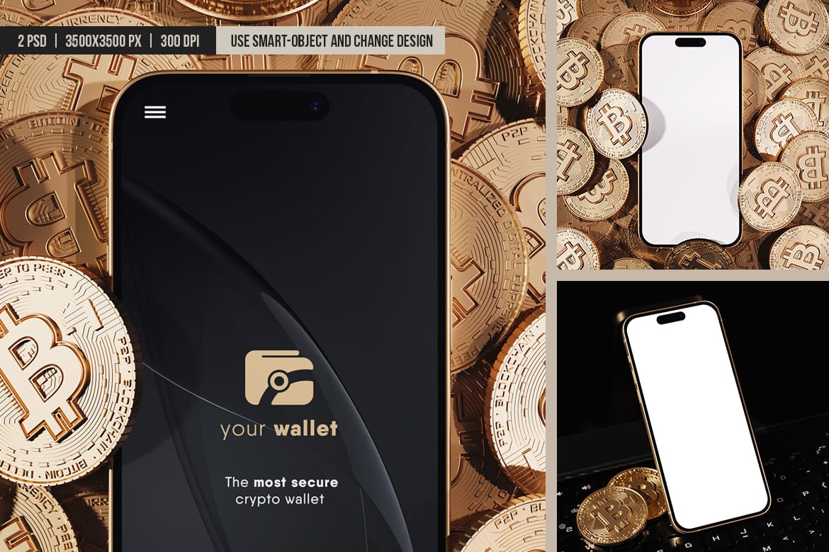 Smartphone with Gold Coins Mockup