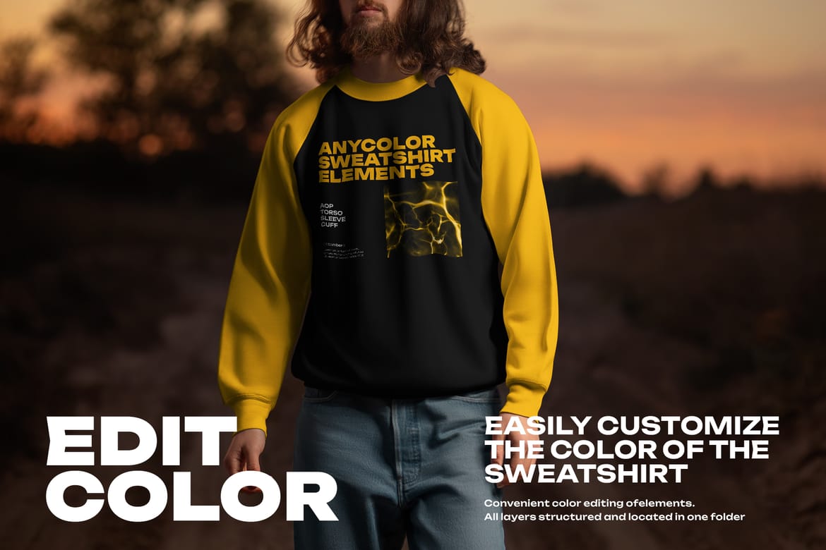  6 Mockups of Men's Raglan Sleeve Sweatshirt on the Sunset Outdoor 