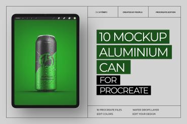 10 Mockups Aluminium Can 500 ml for Procreate on the iPad