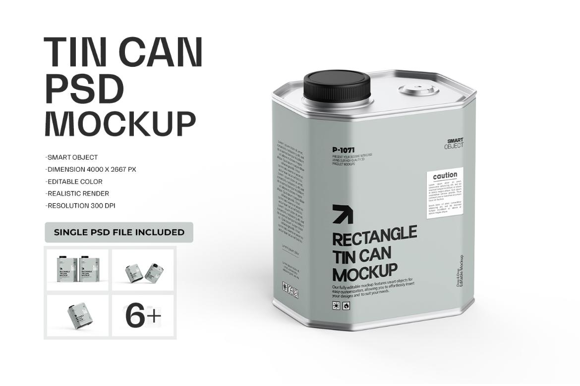 Tin Rectangular Canister PSD Mock-Up