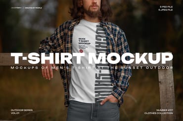 5 Mockups of Men's T-Shirt at the Sunset Outdoor 