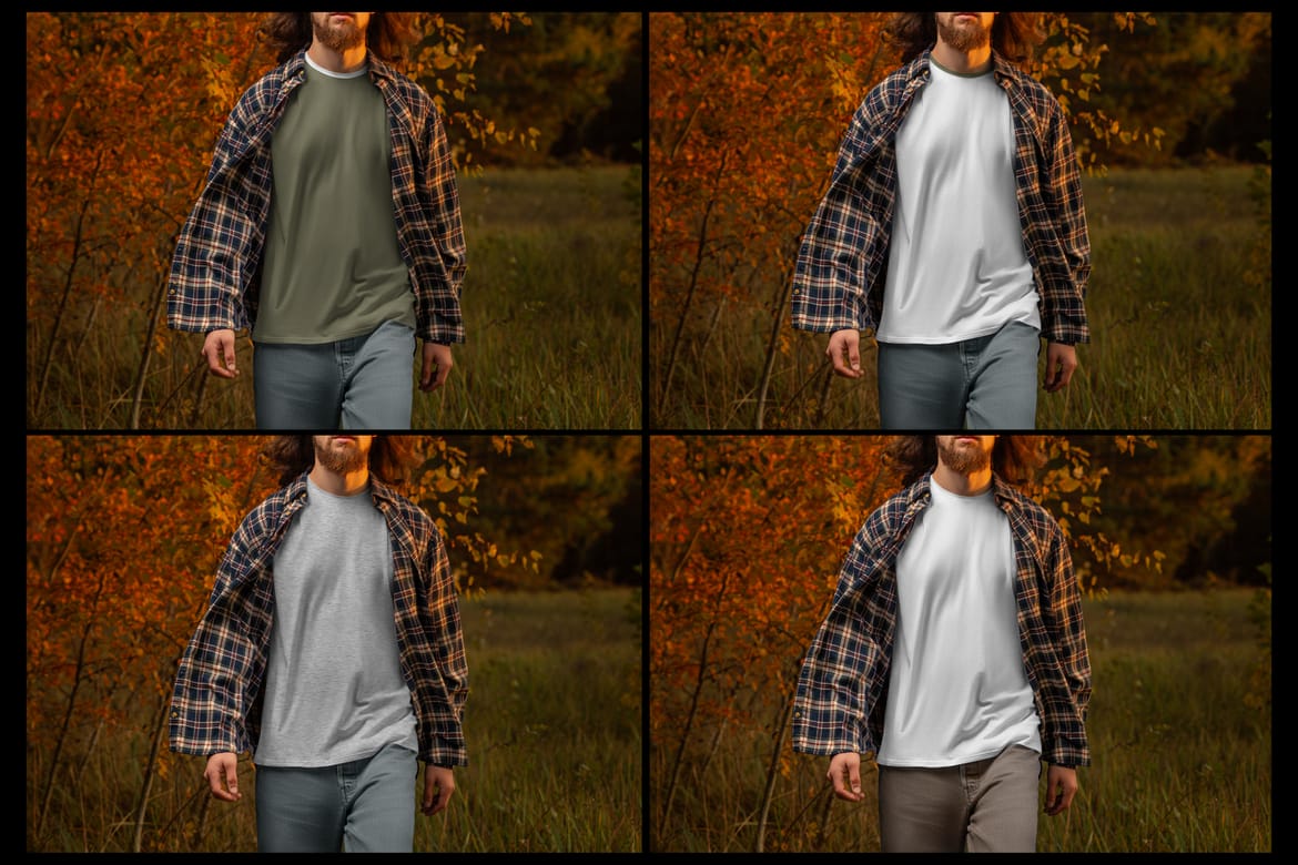 5 Mockups of Men's T-Shirt at the Sunset Outdoor 