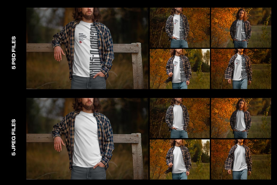 5 Mockups of Men's T-Shirt at the Sunset Outdoor 