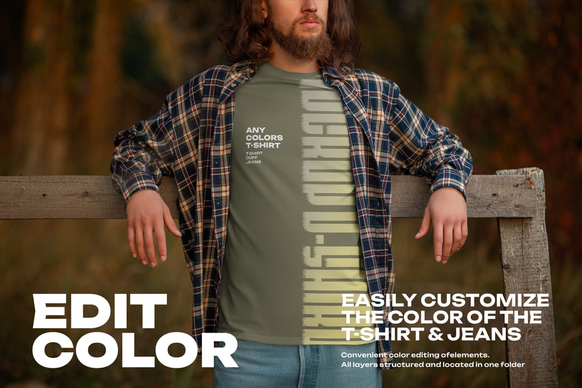 4 Mockups of Men's T-Shirt at the Sunset Outdoor. vol.02