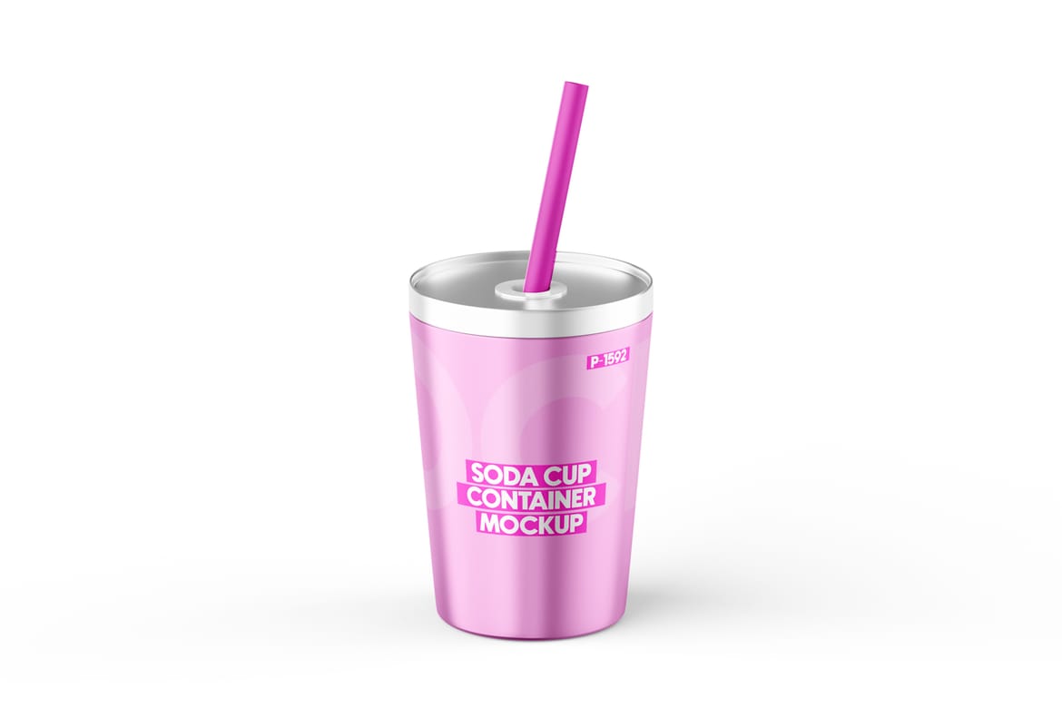  Aluminum Soda Cup With Straw Mockup