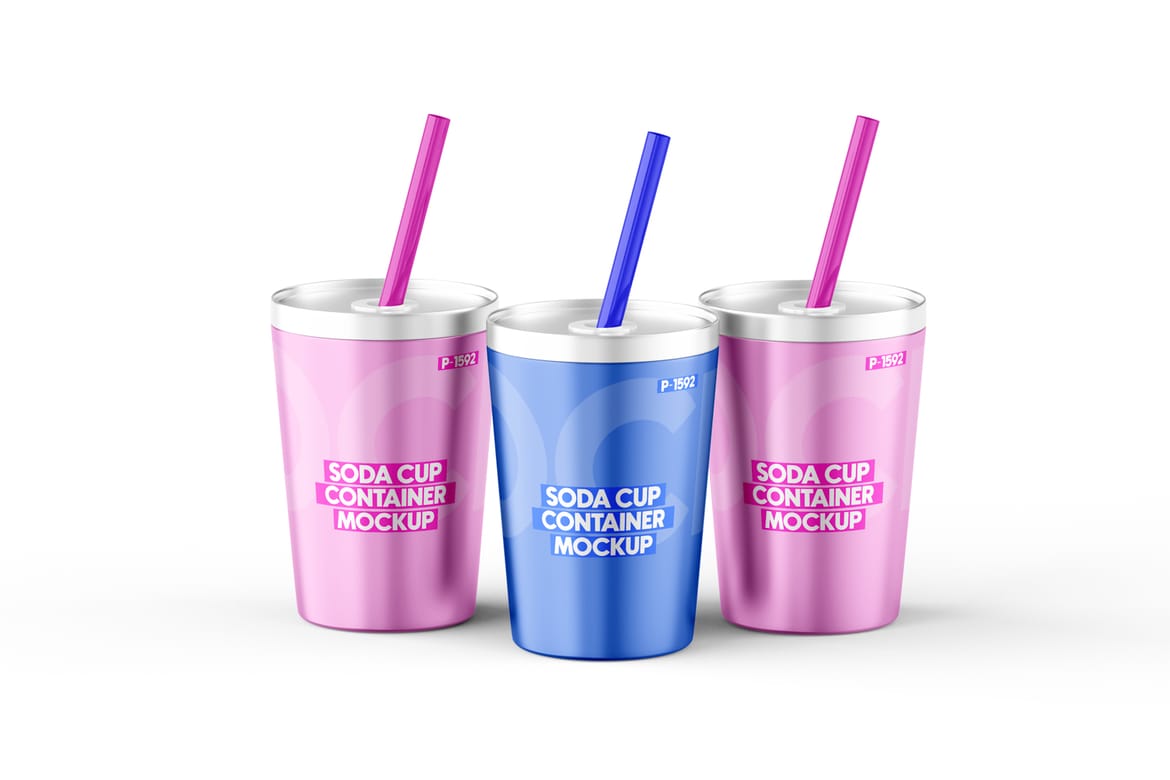  Aluminum Soda Cup With Straw Mockup