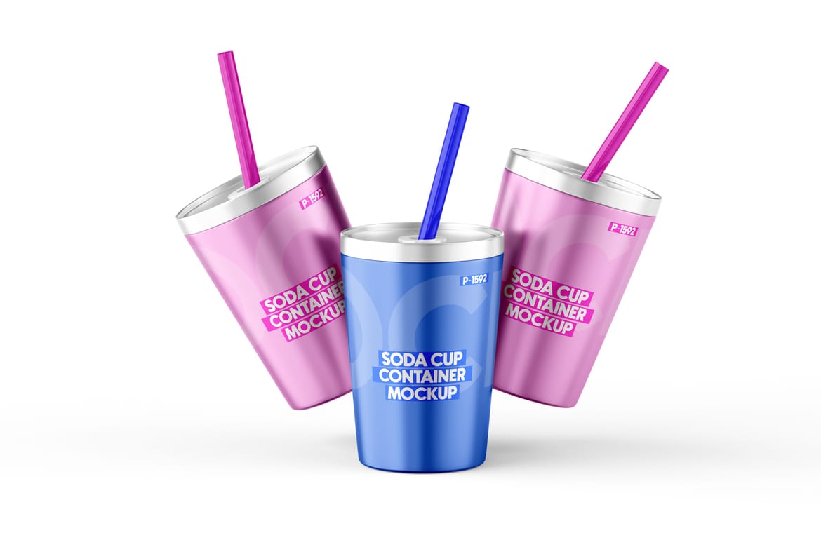  Aluminum Soda Cup With Straw Mockup