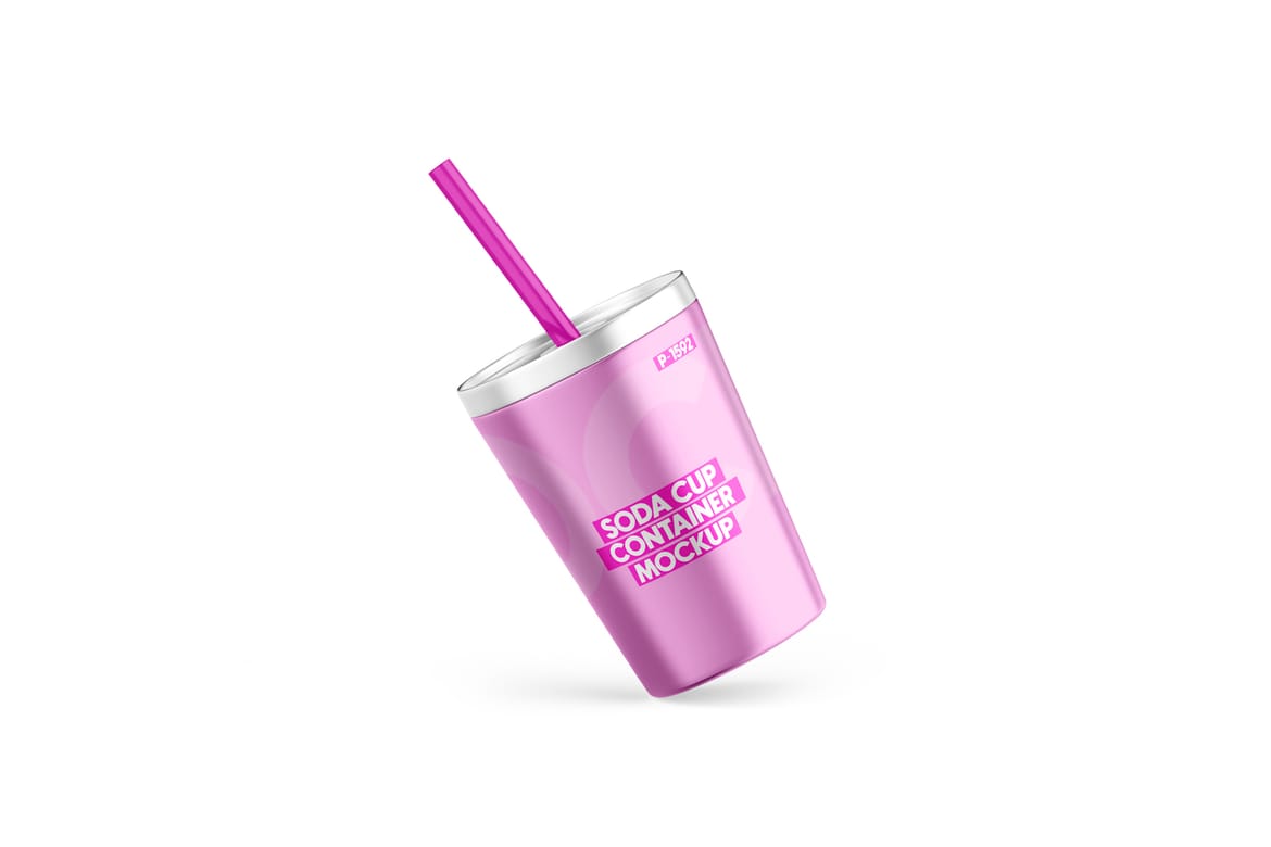  Aluminum Soda Cup With Straw Mockup