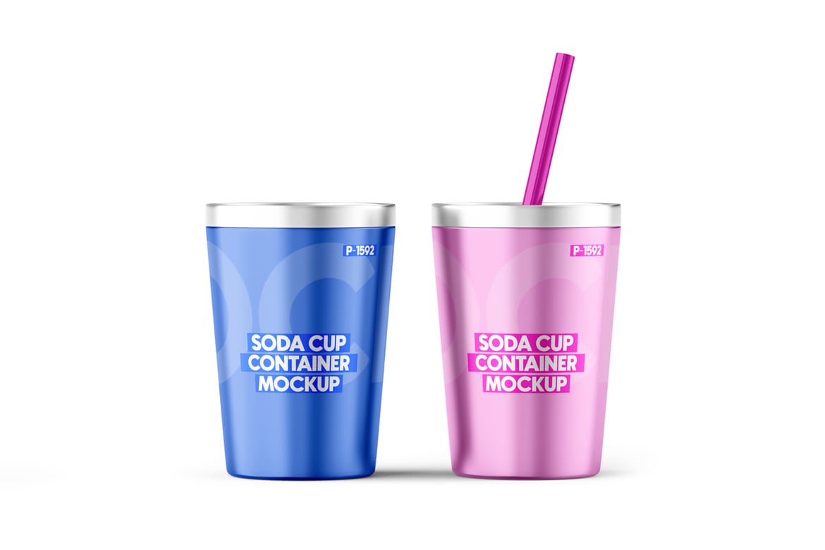  Aluminum Soda Cup With Straw Mockup