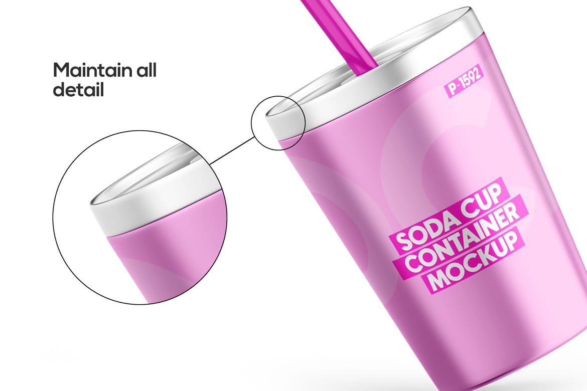  Aluminum Soda Cup With Straw Mockup