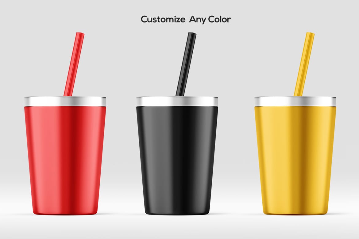  Aluminum Soda Cup With Straw Mockup