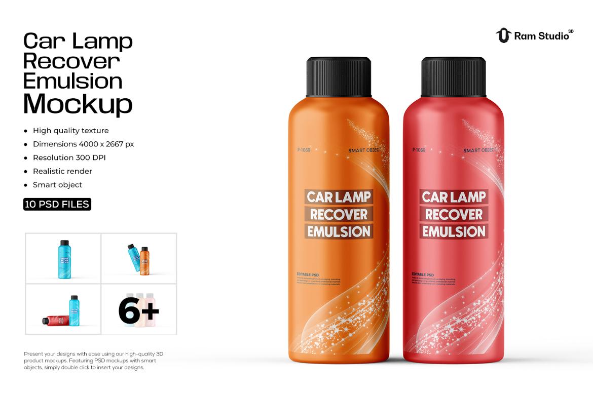Car Headlight Cleaner Bottle PSD Mockup