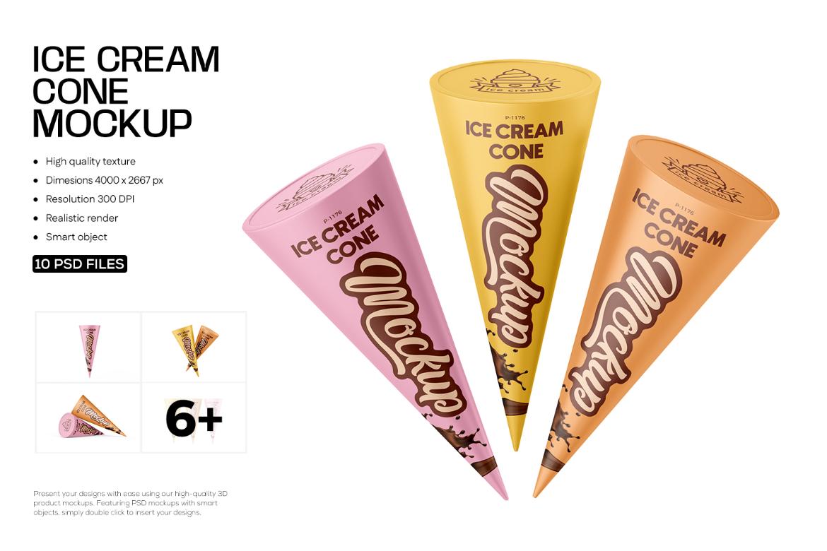 Realistic Ice Cream Cone Mockup