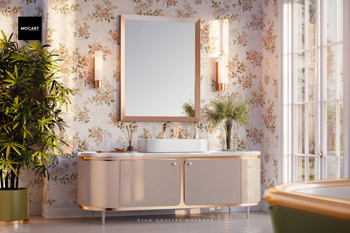 Bathroom Wallpaper Interior Mockup 3