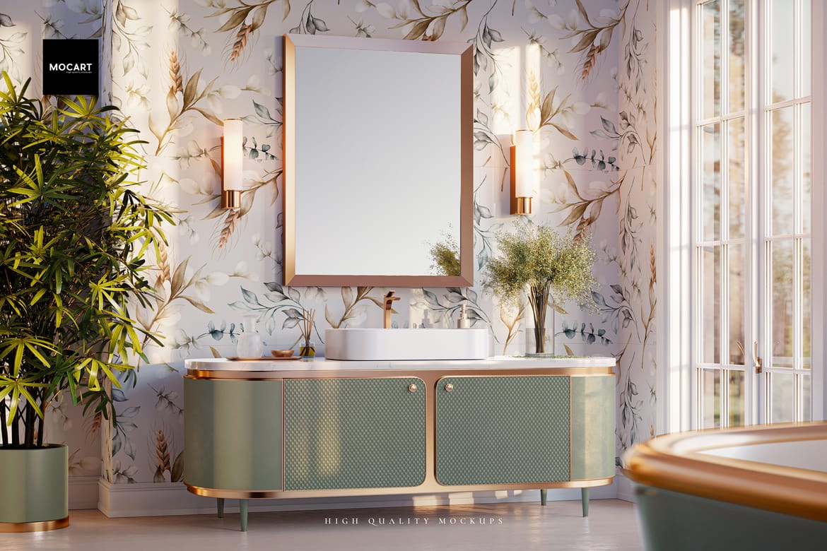 Bathroom Wallpaper Interior Mockup 3 | Premium & Free PSD Mockup Store