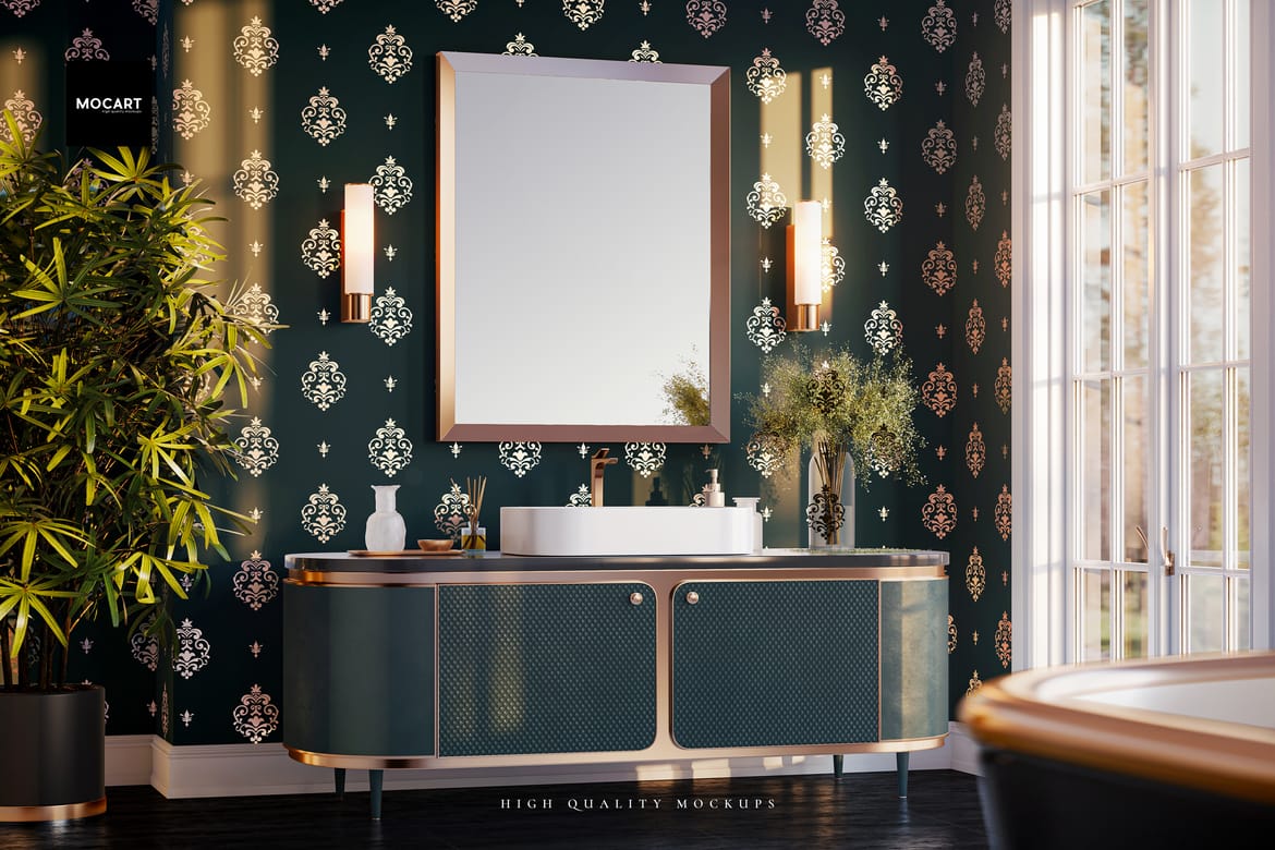 Bathroom Wallpaper Interior Mockup 3
