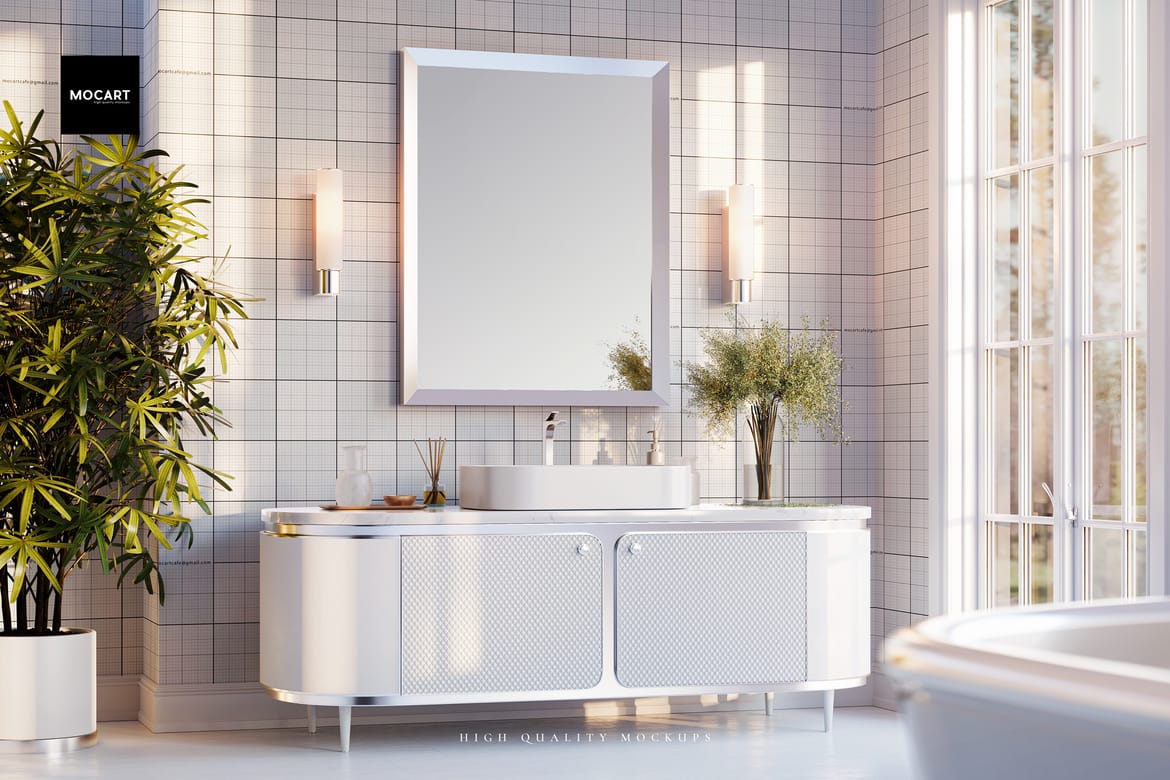 Bathroom Wallpaper Interior Mockup 3
