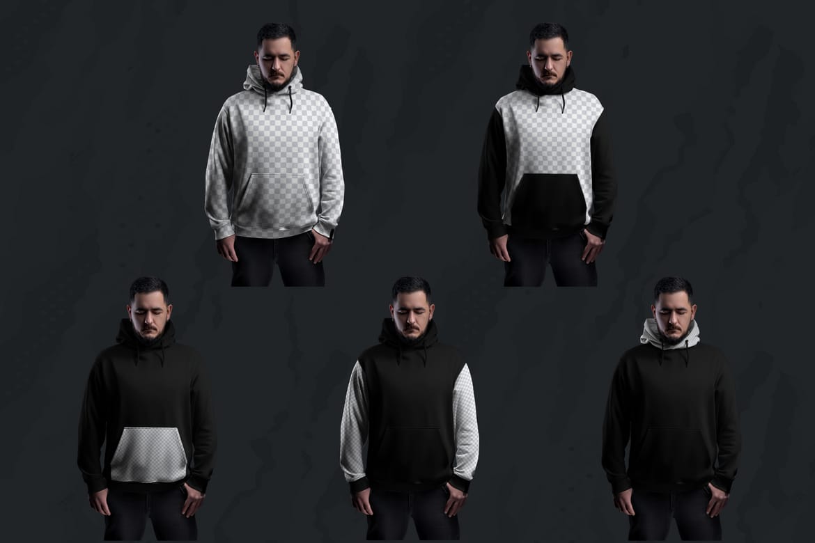   5 Mockups Oversize Hoodie. Dark Light vol. 02