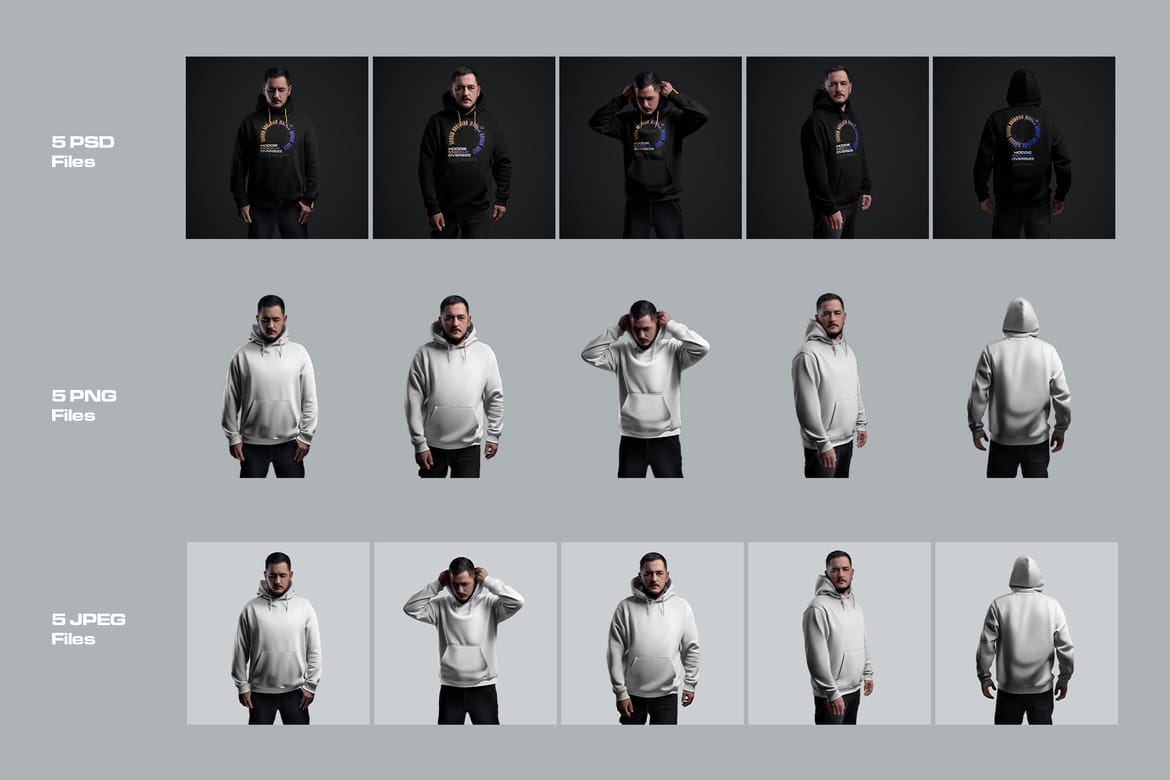   5 Mockups Oversize Hoodie. Dark Light vol. 02