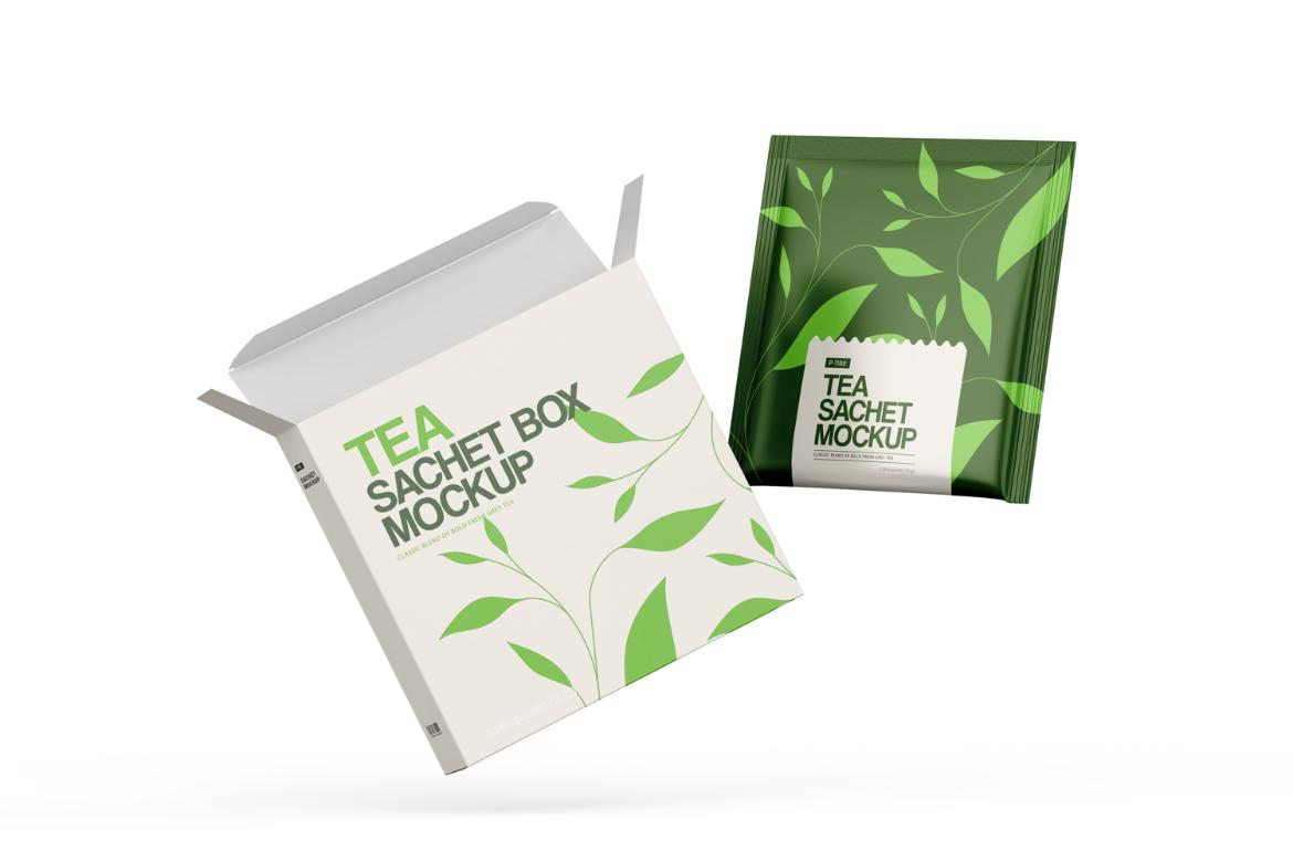 Tea Sachets with Box Mockup