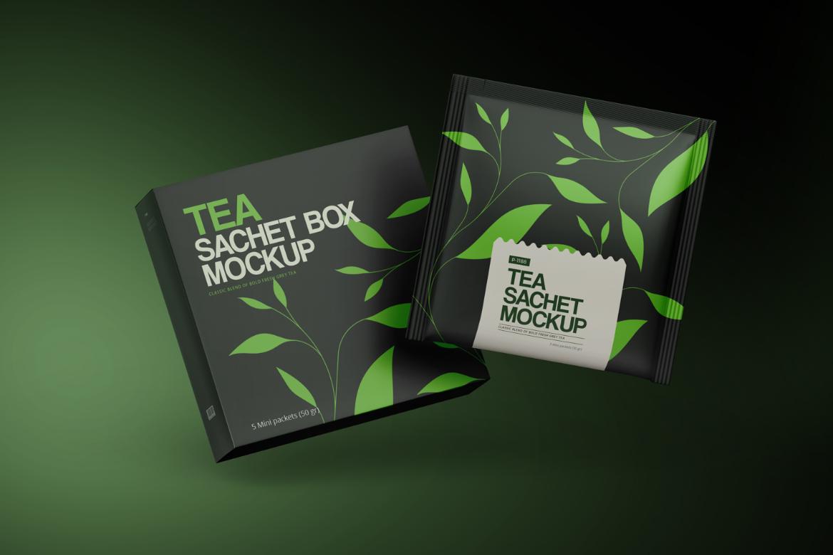 Tea Sachets with Box Mockup