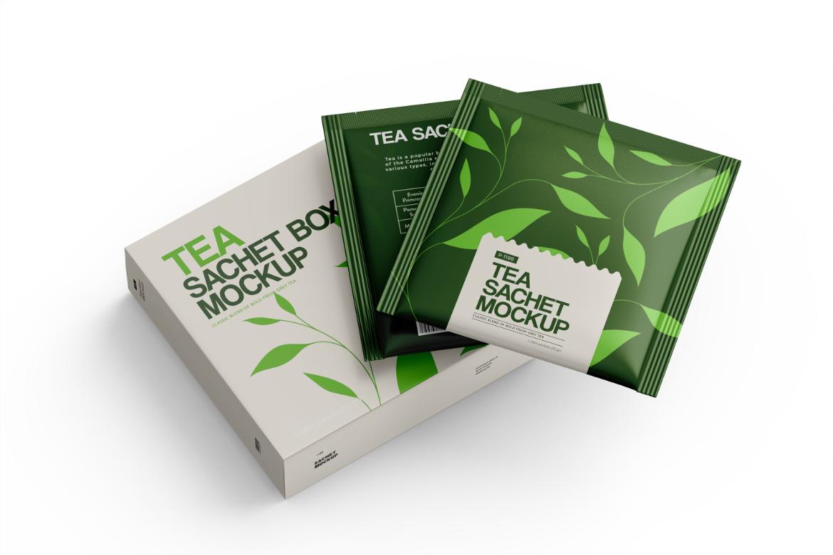 Tea Sachets with Box Mockup