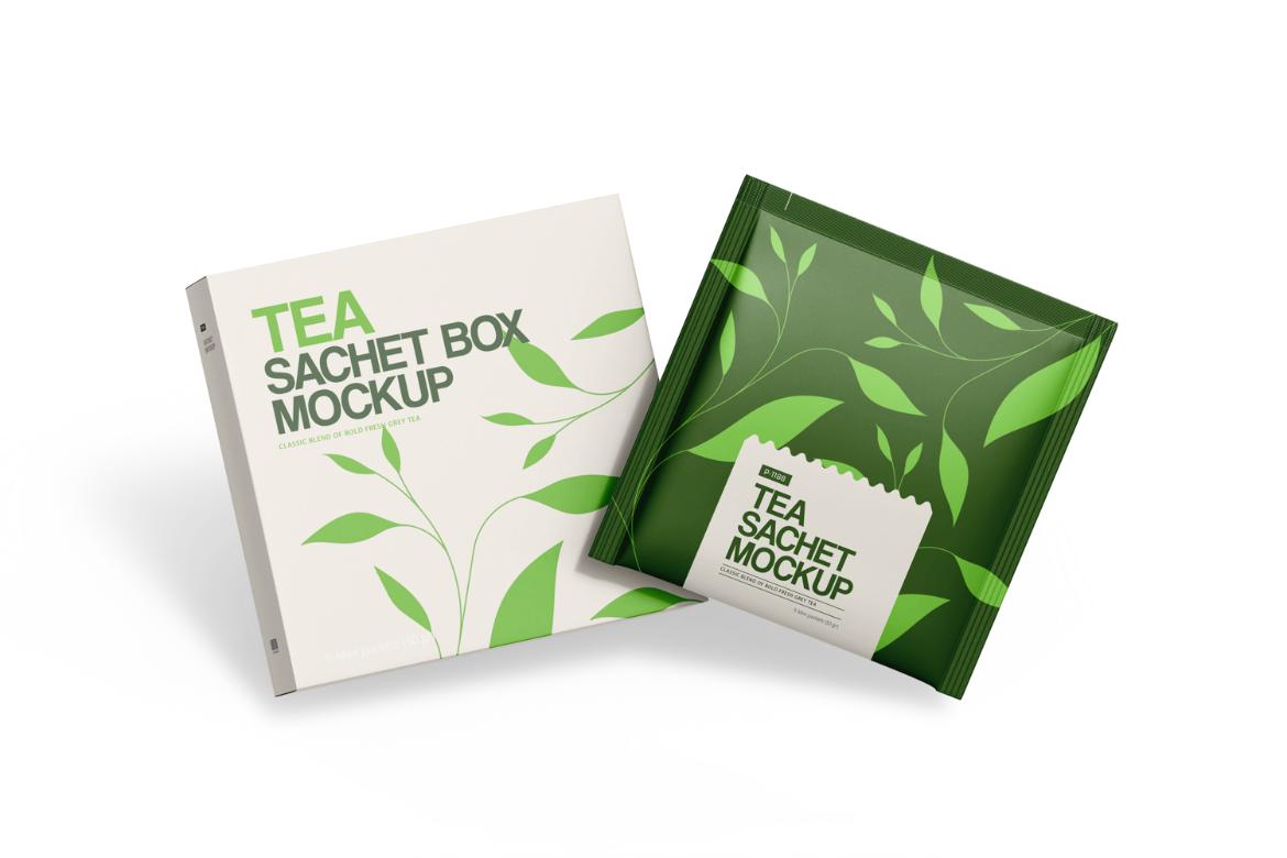 Tea Sachets with Box Mockup