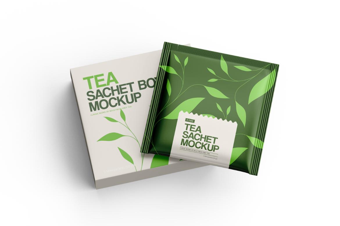 Tea Sachets with Box Mockup