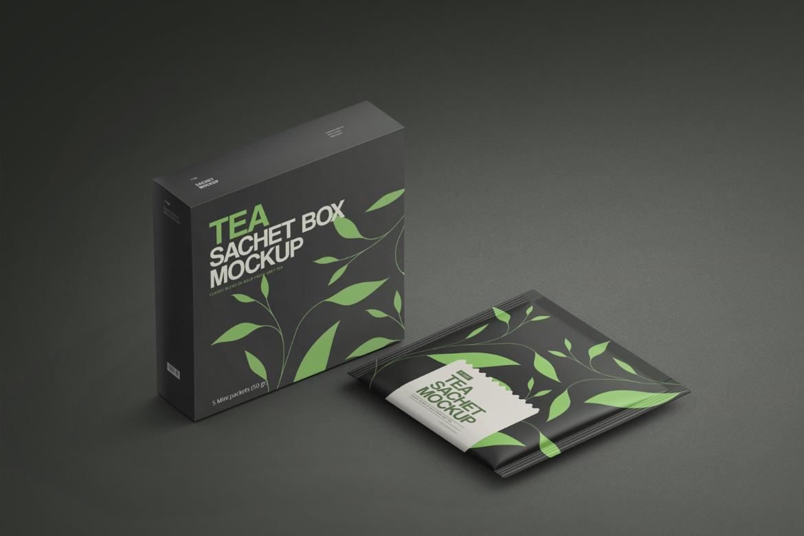 Tea Sachets with Box Mockup