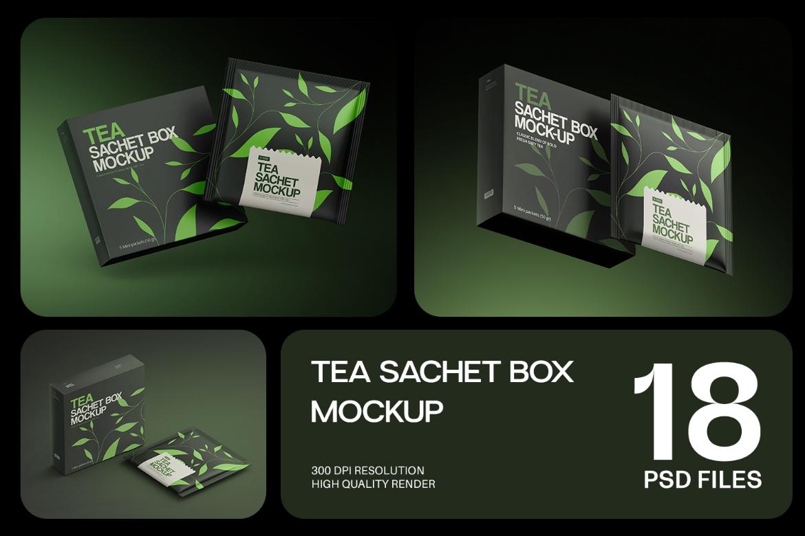 Tea Sachets with Box Mockup