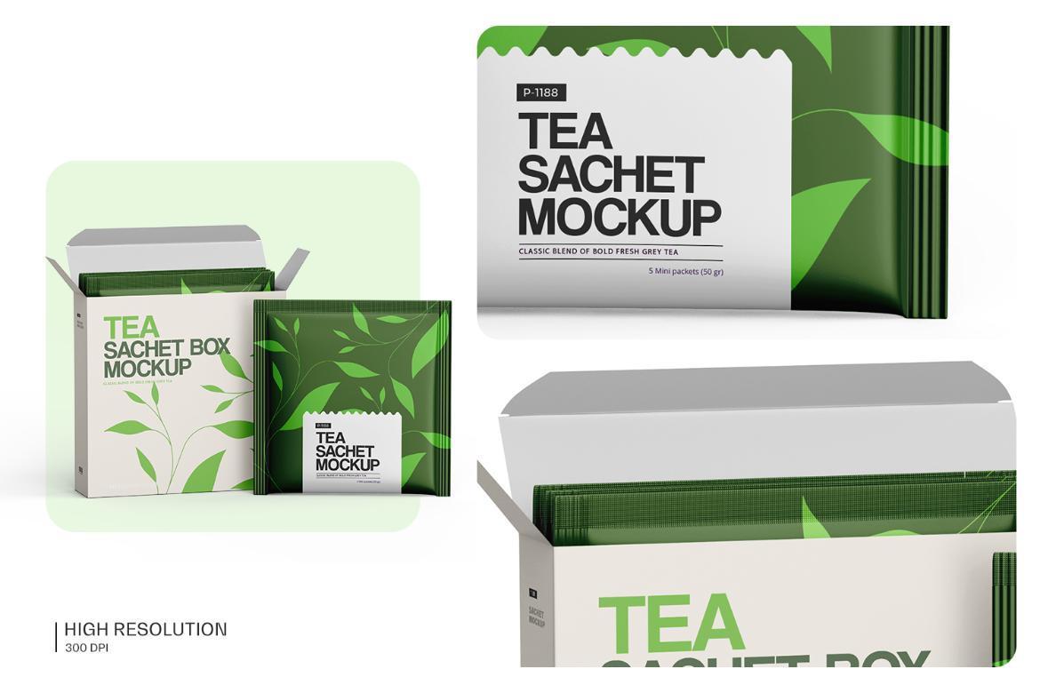 Tea Sachets with Box Mockup